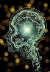 Bio-luminescent human head profile with ethereal green and teal glow