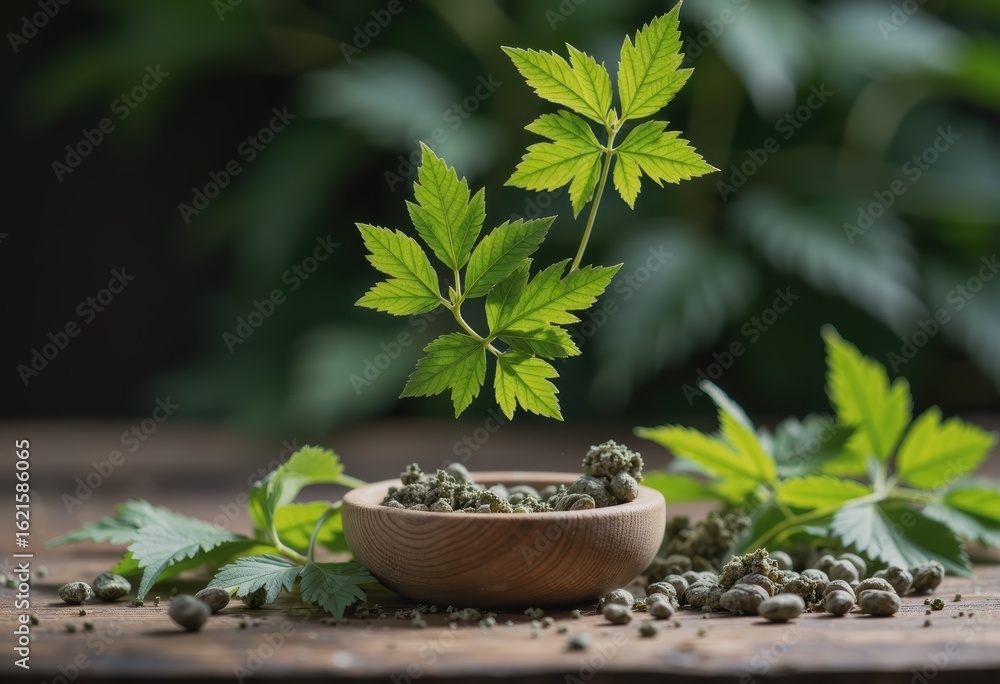 Poster fresh catnip leaves and herb pieces attract felines with natural oils