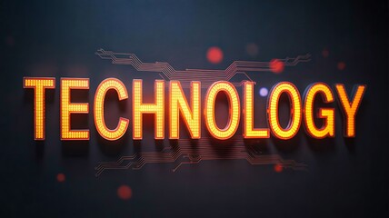 Technology text with glowing circuit board effect