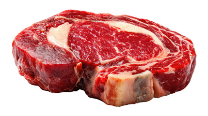 Fototapeta premium Tempting Raw Ribeye: A close-up shot of a raw ribeye steak, showcasing its fresh, vibrant red color and marbling, ready for culinary creation.