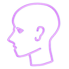 A side human face symbol glowing pink on a transparent background. Template for banner, poster, etc.
