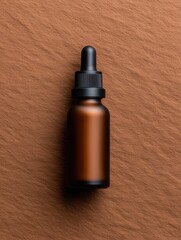 Amber Glass Bottle With Dropper is Displayed on Brown Fur Surface Indoors