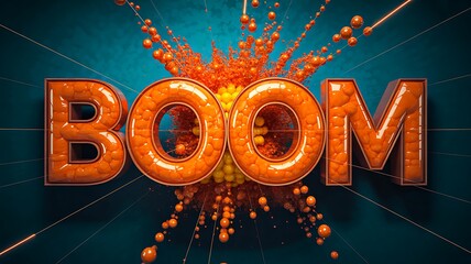 Explosive boom text effect with 3d orange bubble blast burst