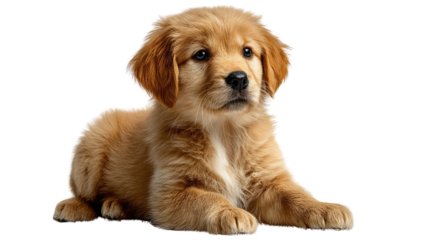 Golden Retriever puppy portrait: A close-up studio portrait captures the adorable gaze of a golden retriever puppy, exuding warmth and irresistible charm.