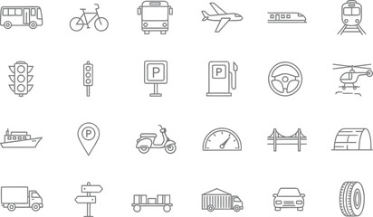 Diverse Collection of Transportation and Traffic Icons.