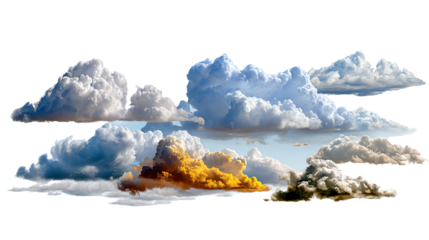 Cloudscape Panorama: A breathtaking vista unfolds with a collection of dynamic clouds, creating a spectacle of atmospheric beauty, each one a unique form, set against an ethereal background.