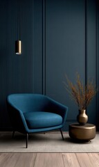 Elegant Blue Armchair and Gold Side Table in Sophisticated Interior Setting