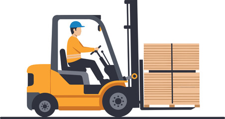 Forklift operator moving stacked lumber in a warehouse.