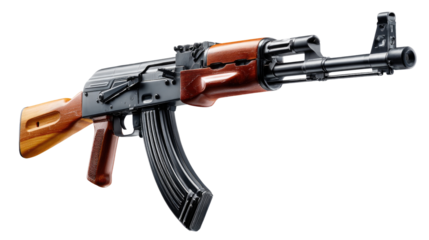 AK-47: A detailed studio shot of an AK-47, a symbol of power and warfare, designed to emphasize every aspect of the iconic weapon.