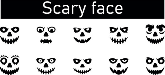 A menacing and spooky scary face silhouette with a dark and eerie expression isolated on transparent background