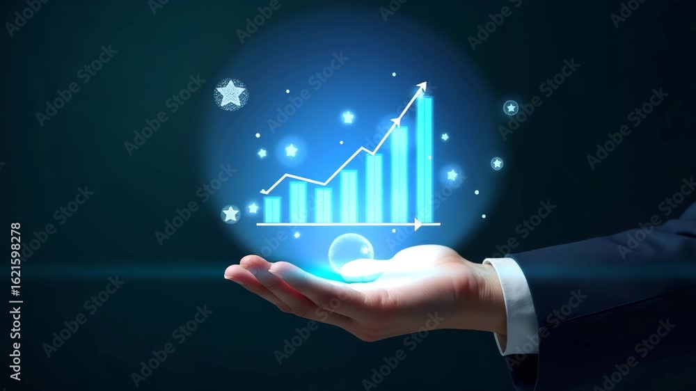 Poster flat hand using holographic expense tracking tools for profit and loss analysis - simple vector illu