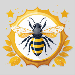 Fototapeta premium Illustrative honeybee emblem featuring a stylized design within a golden circular frame