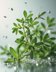 Obraz premium Fresh tarragon sprigs with narrow leaves and anise-scented particles