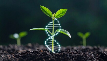 concept of green biotechnology or synthetic biology, graphic of plant with DNA.