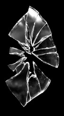 Shattered Glass Fragments on Black Background