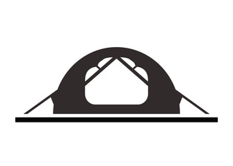 Mountaineering dome tent. Simple illustration in black and white.