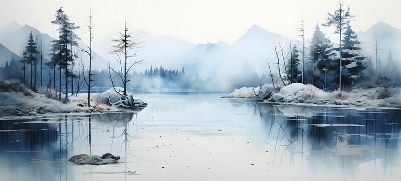 lake Wireframe, mozaic art, generative AI - Powered by Adobe