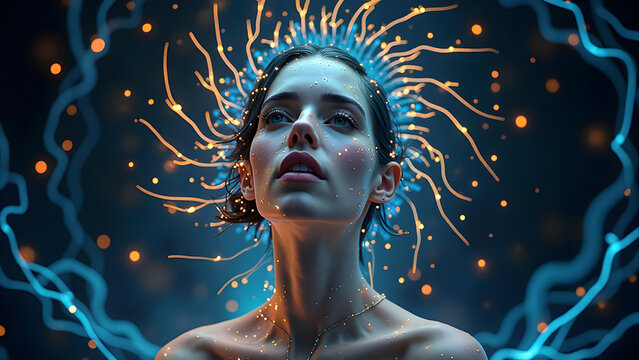 Futuristische Frau mit leuchtenden Gedankenstr&ouml;men - Frame TV Wallpaper - Magisches Hintergrundbild