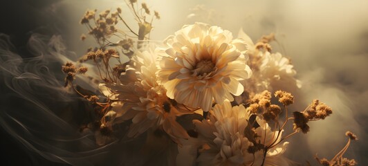 a light sun flower , coming out of the smoke, generative AI