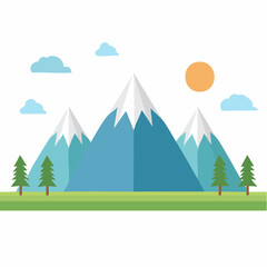Scenic Mountain Landscape with Trees and Clouds: A Flat Vector Illustration