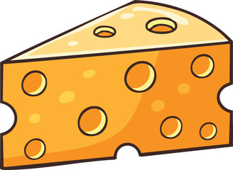 Cartoon illustration of a wedge-shaped piece of Swiss cheese with characteristic holes.