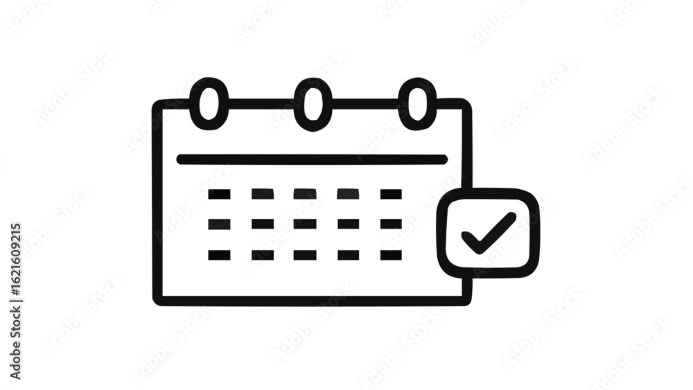 Poster a simple calendar icon with a check mark indicating a completed task or scheduled event reminder dat