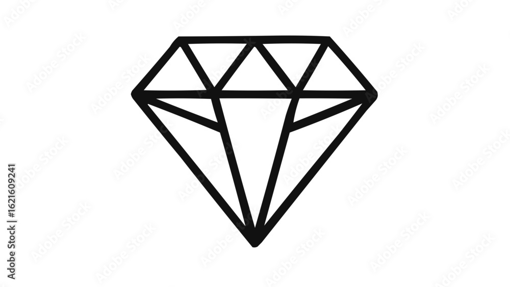 Poster simple black outline drawing of a diamond shape with triangular facets on a white background design 