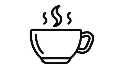 Illustration of a steaming cup of coffee or tea with a handle and visible swirls of rising vapor design