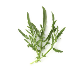 Fresh ripe green arugula leaves isolated on white, top view