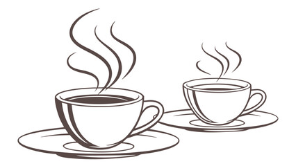 Obraz premium Two Hot Cups of Coffee with Steam Rising on White Background