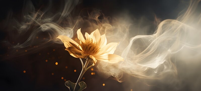 a light sun flower , coming out of the smoke, generative AI