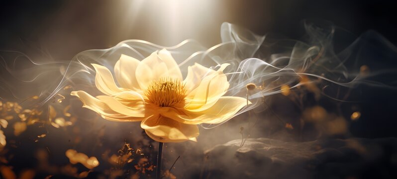 a light sun flower , coming out of the smoke, generative AI