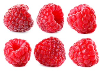 Fresh ripe raspberries isolated on white, set