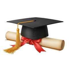 Black graduation cap gold tassel red ribbon diploma image