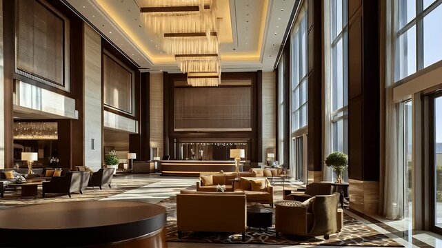 Grand hotel lobby luxurious interior design spacious and elegant