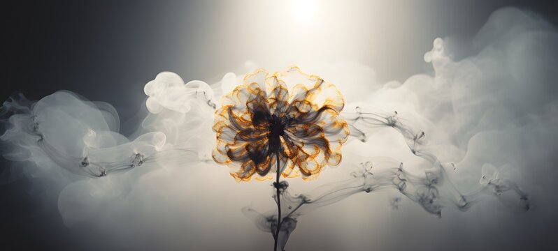 a light sun flower , coming out of the smoke, generative AI