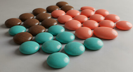 Delicious arrangement of colorful coated candies with a smooth surface and playful presentation of