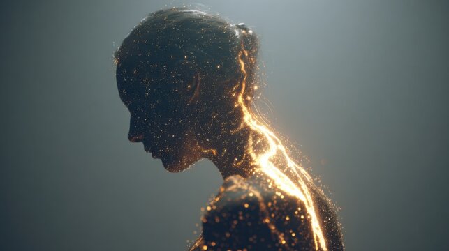 Medium shot showcasing a human contour glowing with sensory nodes linked by a shimmering sixth sense beam representing the fusion of physical and extrasensory perception in a