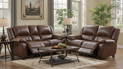 Comfortable Brown Reclining Sofa for Living Room