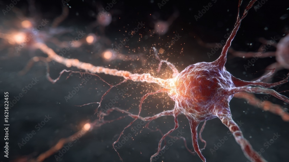 Poster highdetail medical image showing inflammatory response and neurogenic wave patterns extending outwar