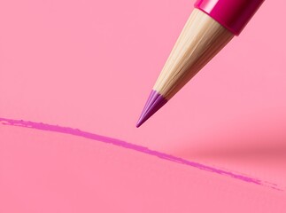 Creative stroke of the pencil on Pink paper: A close-up perspective showcases a pink pencil as it gracefully etches a line upon a vibrant pink background. A visual celebration of the artistic process.