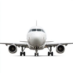Fototapeta premium Front view of a commercial passenger airplane isolated on white background
