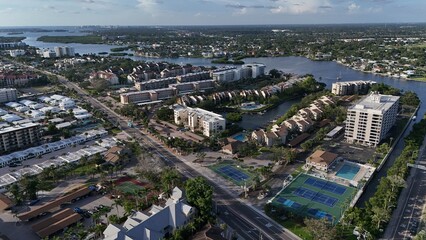 Siesta Key Island aerial, real estate, income properties, luxury condominiums, bay and distant...