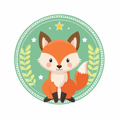 Cute Cartoon Fox Illustration with Green Circle Background for Children's Design