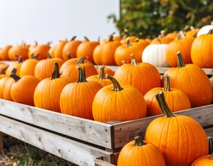 Rows of pumpkins in wooden crates