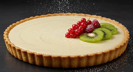 Berry Tart Dessert: A mouthwatering berry tart showcases culinary artistry, its perfectly baked crust embracing a velvety, creamy filling adorned with fresh.