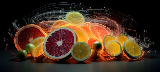 fruits slice Wireframe,creative commons attribution, generative AI
