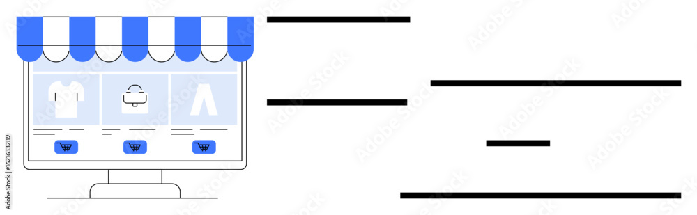 Poster monitor with a storefront design showing clothing products and blue call-to-action buttons. ideal fo