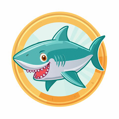 Cartoon Shark Illustration in a Golden Medallion: Friendly Sea Creature Design
