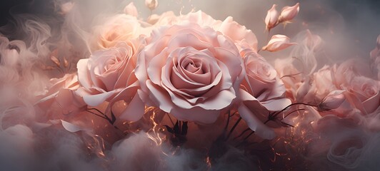 a light rose , coming out of the smoke, generative AI